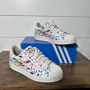 adidas Superstar Cloud Paint Splatter White/Gold Metallic Mens 5 Women 6 Medium
